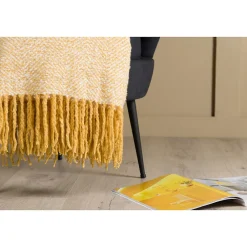 Jeté de canapé à motif chevrons Toby 170x130 cm Jaune et blanc><noscript><img width=