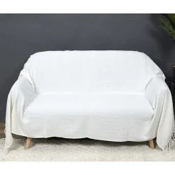 The Home Deco Factory Jeté de canapé en coton gaufré 170x250 cm Ivoire* Boutis, Couvre-Lit, Édredon