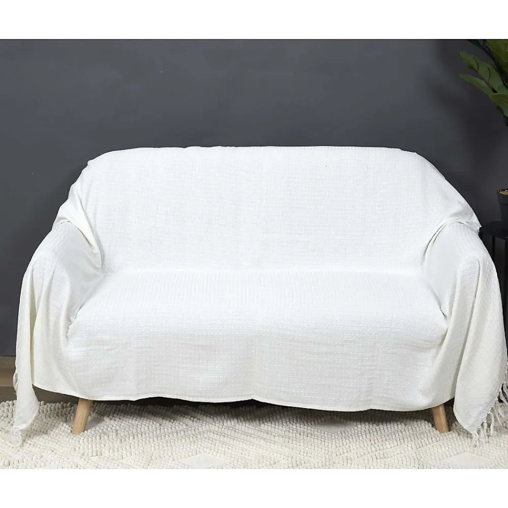 The Home Deco Factory Jeté de canapé en coton gaufré 170x250 cm Ivoire* Boutis, Couvre-Lit, Édredon