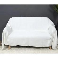 The Home Deco Factory Jeté de canapé en coton gaufré 170x250 cm Ivoire* Boutis, Couvre-Lit, Édredon