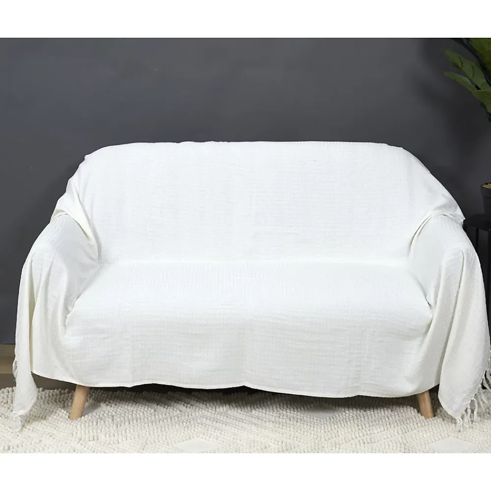 The Home Deco Factory Jeté de canapé en coton gaufré 170x250 cm Ivoire* Boutis, Couvre-Lit, Édredon