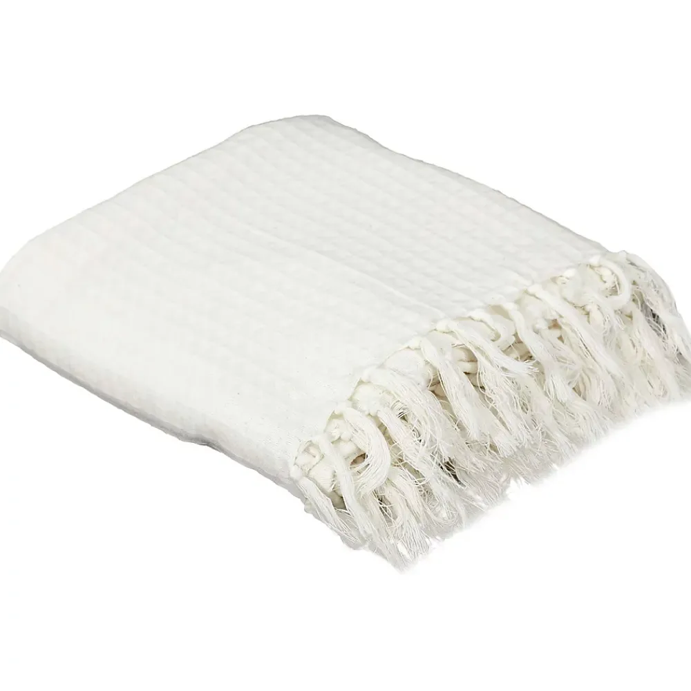 The Home Deco Factory Jeté de canapé en coton gaufré 170x250 cm Ivoire* Boutis, Couvre-Lit, Édredon