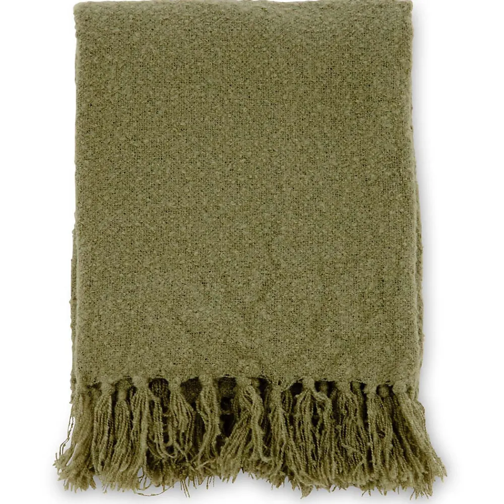 Jeté de canapé en polyester avec pampilles Stanly 170x130 cm Vert>Venture Home Online