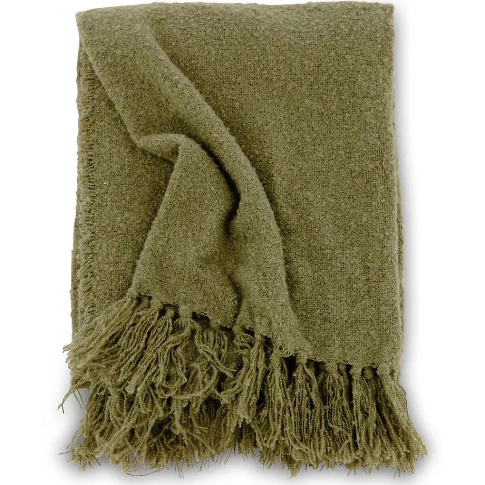 Jeté de canapé en polyester avec pampilles Stanly 170x130 cm Vert>Venture Home Online