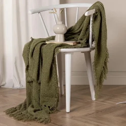 Jeté de canapé en polyester avec pampilles Stanly 170x130 cm Vert><noscript><img width=