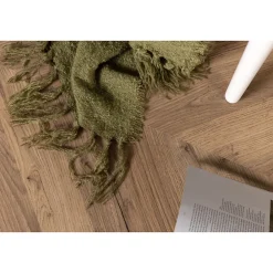 Jeté de canapé en polyester avec pampilles Stanly 170x130 cm Vert><noscript><img width=