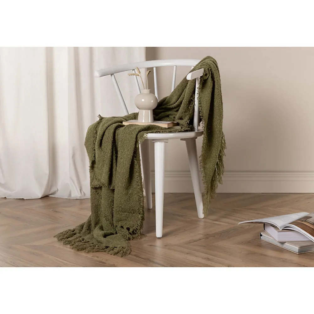 Jeté de canapé en polyester avec pampilles Stanly 170x130 cm Vert>Venture Home Online