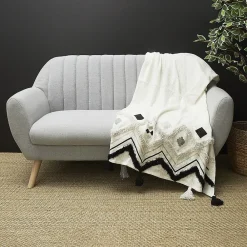 The Home Deco Factory Jeté de canapé ethnique tufté noir 130x150 cm* Boutis, Couvre-Lit, Édredon
