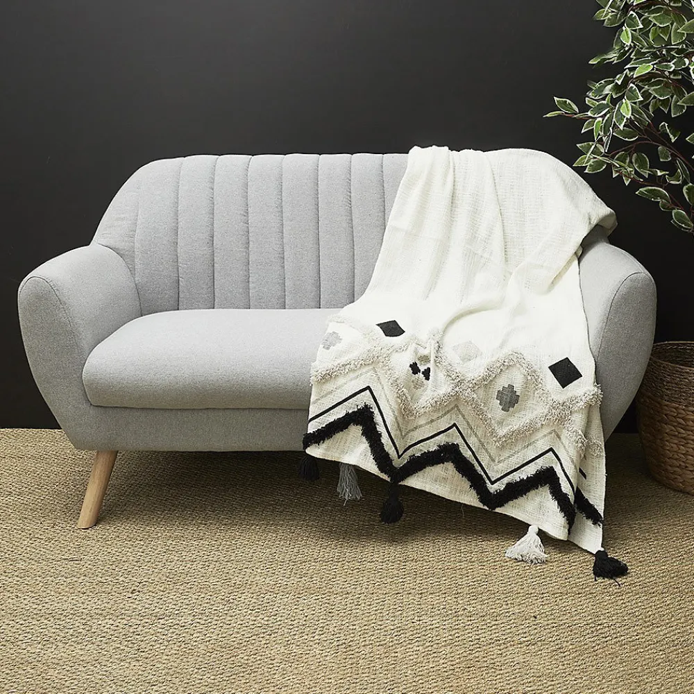 The Home Deco Factory Jeté de canapé ethnique tufté noir 130x150 cm* Boutis, Couvre-Lit, Édredon