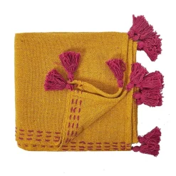 Jeté de canapé surpiqué pompons jaune 130x150 cm>The Home Deco Factory Clearance