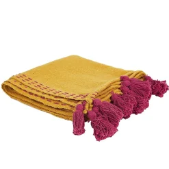 Jeté de canapé surpiqué pompons jaune 130x150 cm>The Home Deco Factory Clearance