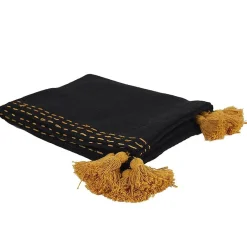 Jeté de canapé surpiqué pompons noir 130x150 cm>The Home Deco Factory Hot