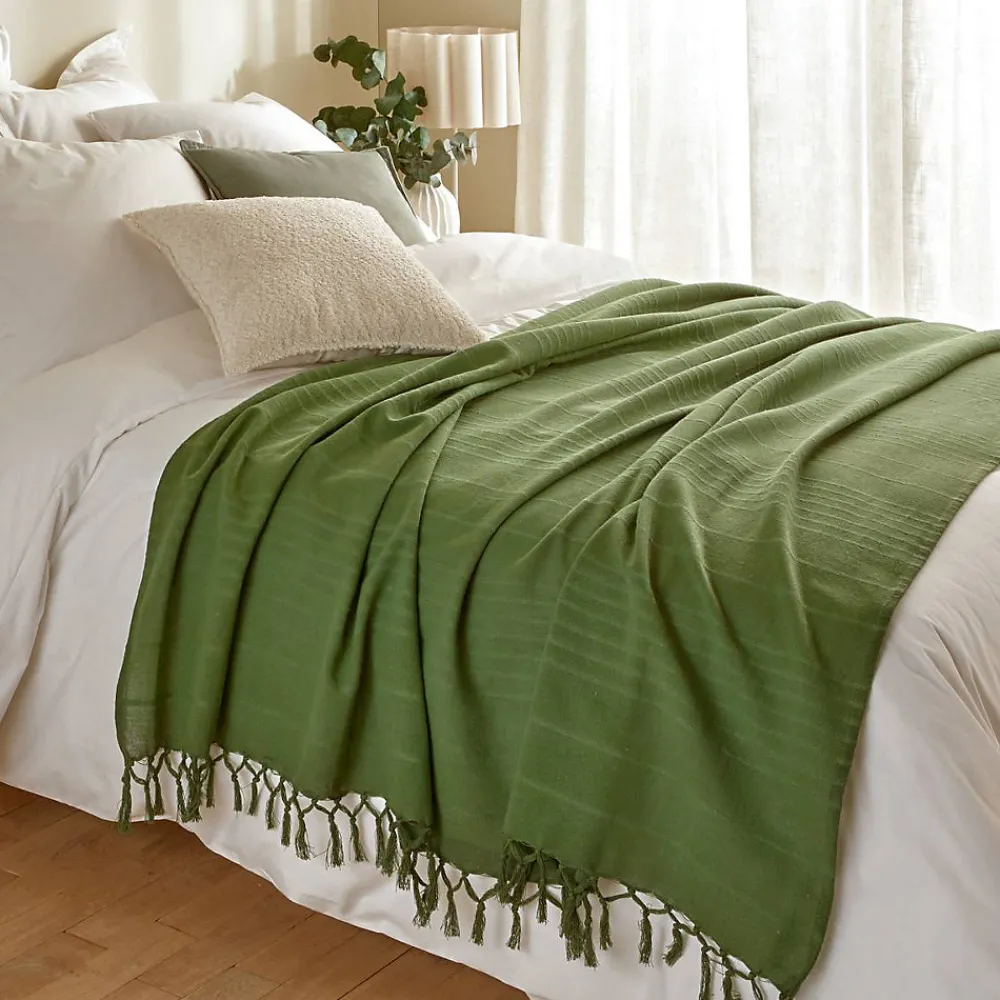 Jeté de lit Anjali 220x160 vert kaki en coton - Atmosphera>Atmosphera Créateur D'Intérieur Outlet