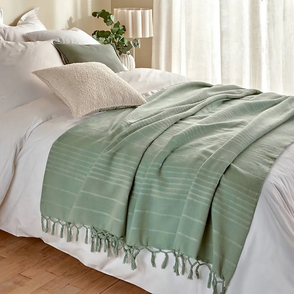 Jeté de lit Anjali 220x160 vert céladon en coton - Atmosphera>Atmosphera Créateur D'Intérieur Hot
