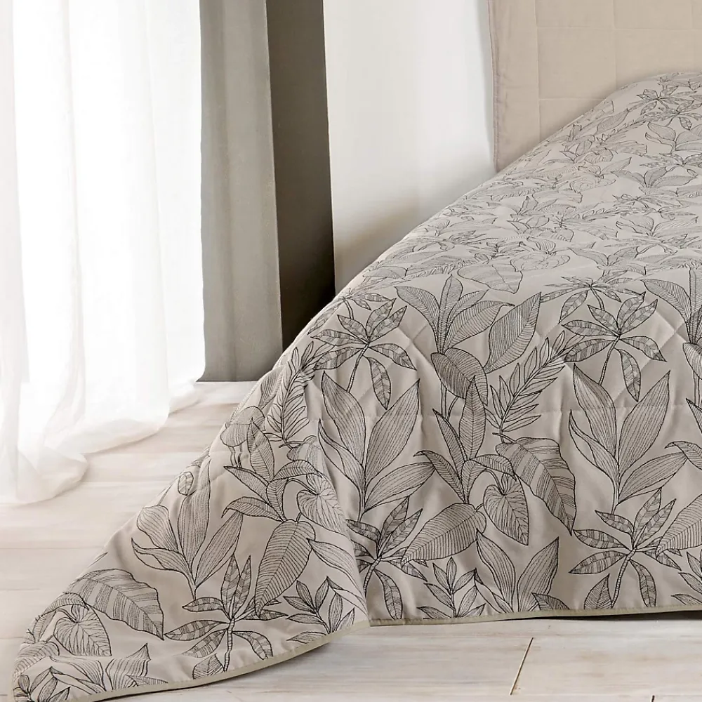 Linder Jeté de lit aux feuilles stylisées (240x260 cm - Beige)* Boutis, Couvre-Lit, Édredon