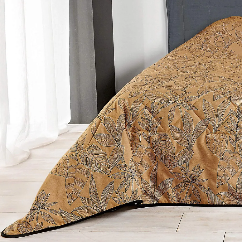 Jeté de lit aux feuilles stylisées (240x260 cm - Cuivre)>Linder Best