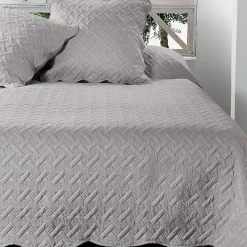 Linder Jeté de lit aux formes géométriques surpiquées (250x260 cm - Gris clair)* Boutis, Couvre-Lit, Édredon
