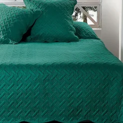 Linder Jeté de lit aux formes géométriques surpiquées (250x260 cm - Vert)* Boutis, Couvre-Lit, Édredon