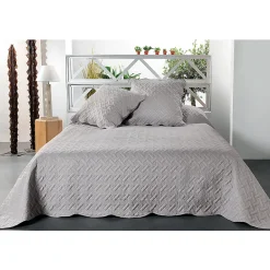 Jeté de lit aux formes géométriques surpiquées (180x240 cm - Gris clair)>Linder