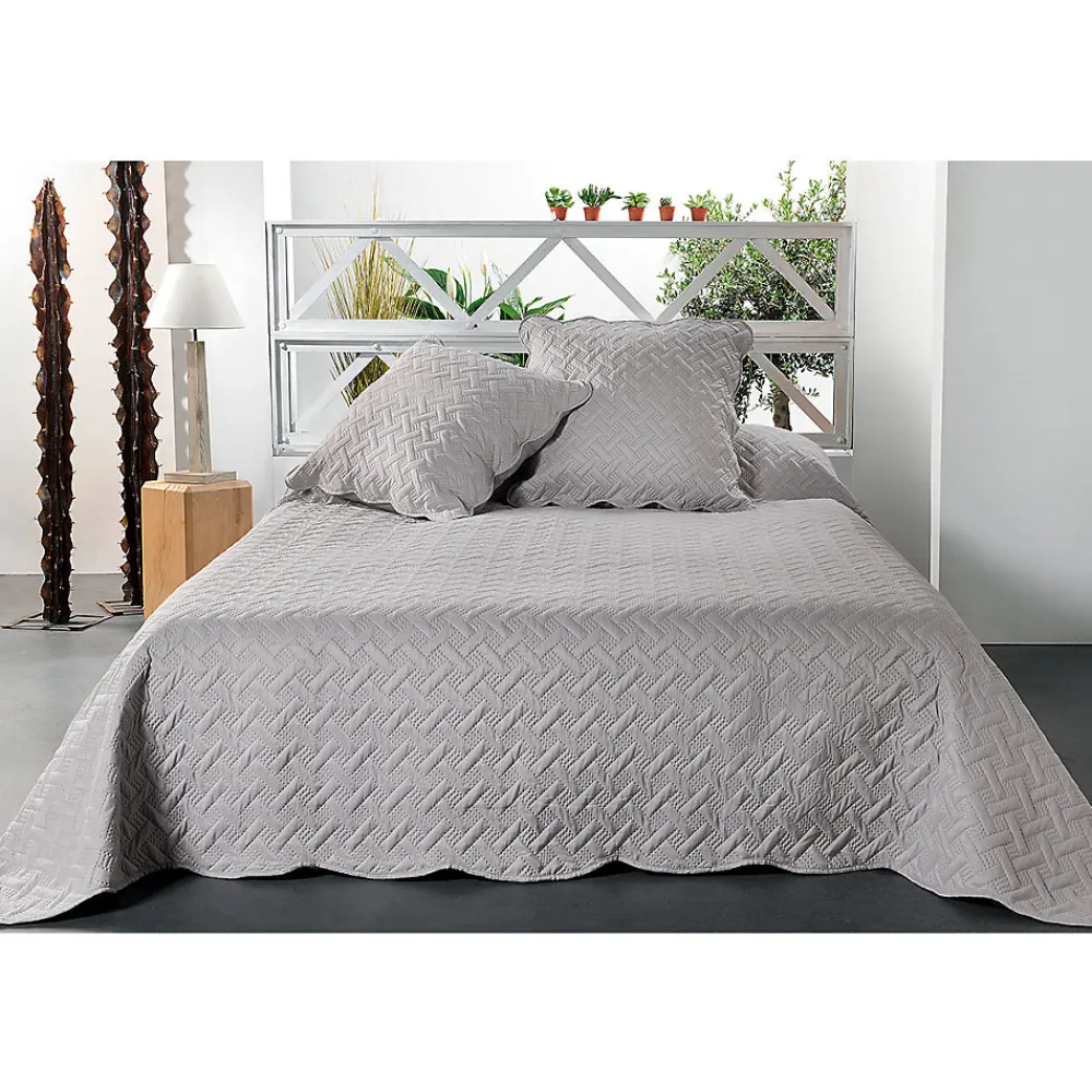 Jeté de lit aux formes géométriques surpiquées (180x240 cm - Gris clair)>Linder