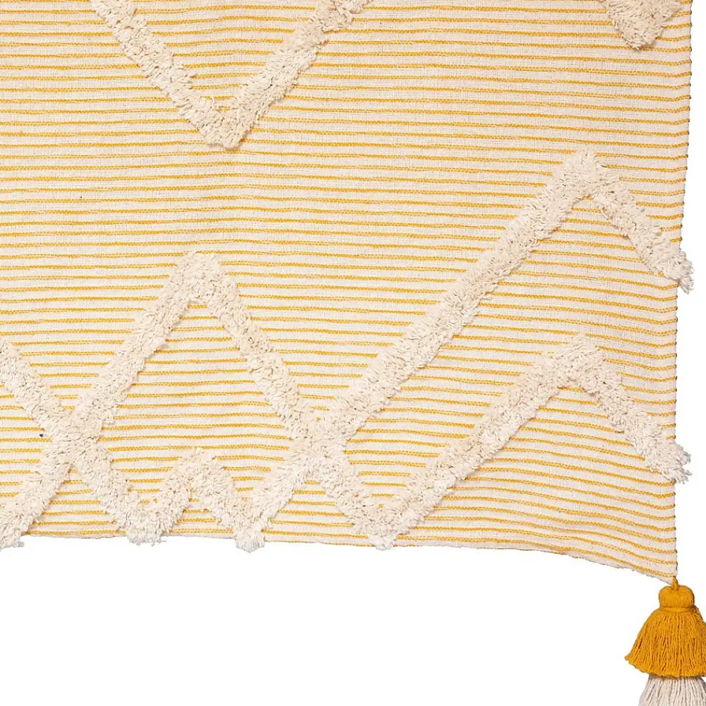 Atmosphera Créateur D'Intérieur Jeté de lit "Carmen" - jaune ocre - coton tufté 130x180 cm - Atmosphera* Boutis, Couvre-Lit, Édredon