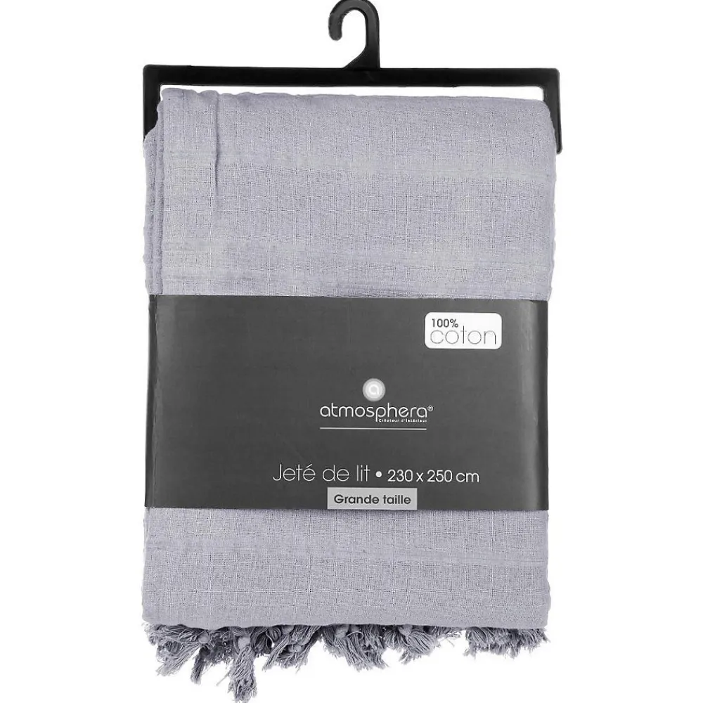 Jeté de lit en coton - gris clair 230x250 cm - Atmosphera>Atmosphera Créateur D'Intérieur Outlet