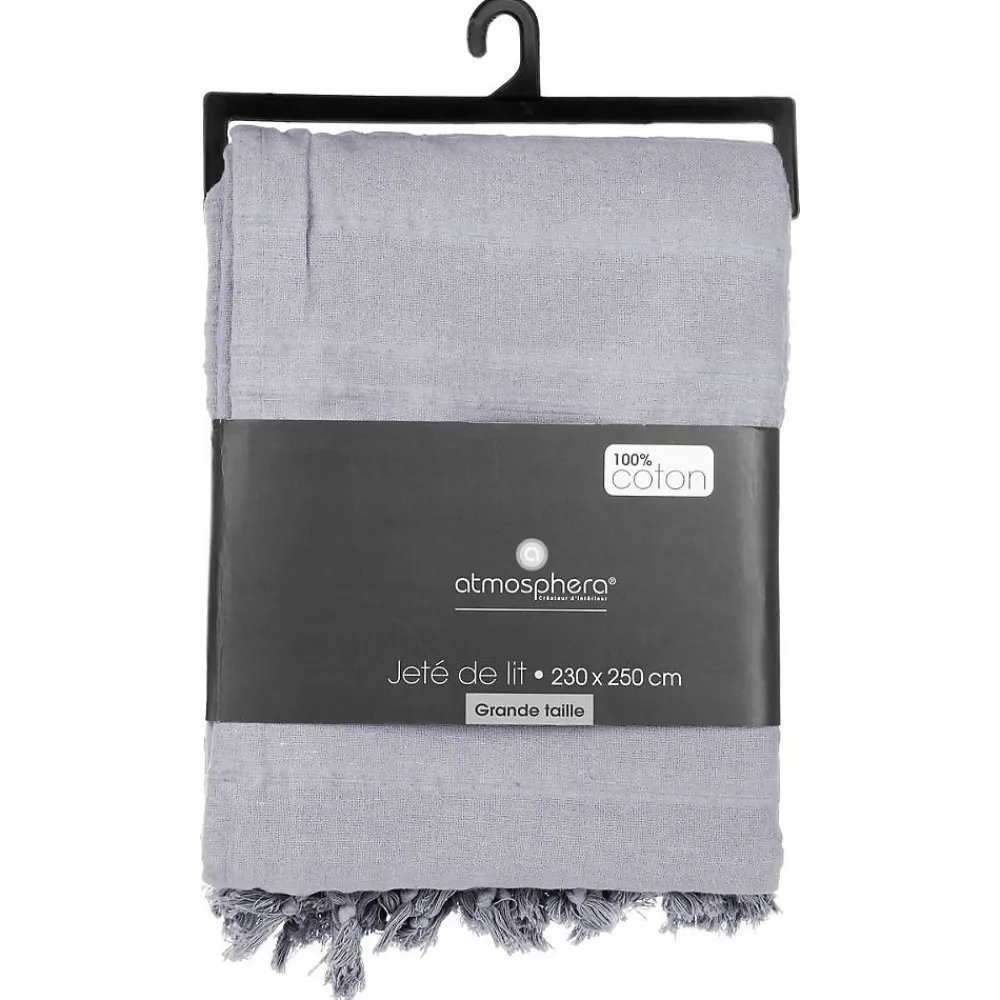 Jeté de lit en coton - gris clair 230x250 cm - Atmosphera>Atmosphera Créateur D'Intérieur Outlet