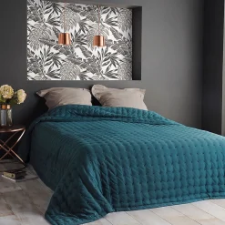 Linder Jeté de lit matelassé et uni (150x200 cm - Bleu)* Boutis, Couvre-Lit, Édredon