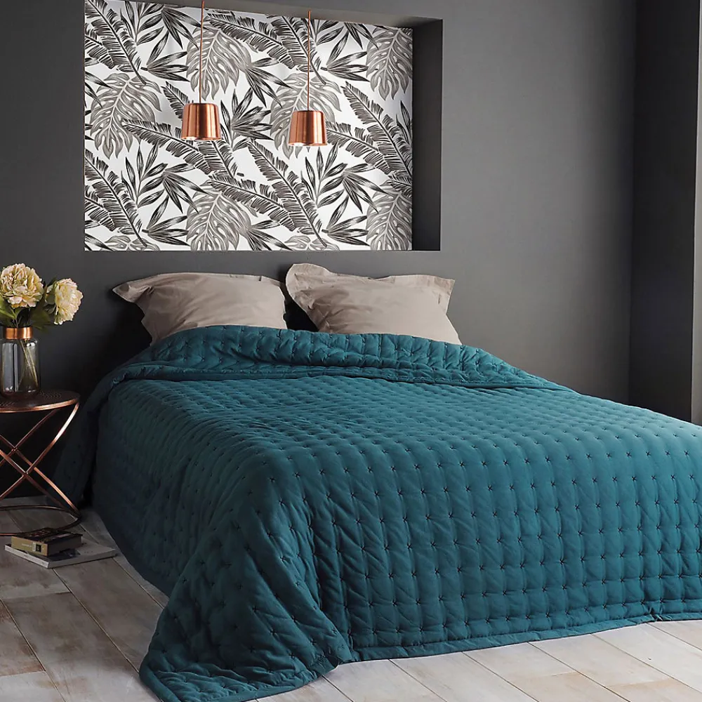 Linder Jeté de lit matelassé et uni (150x200 cm - Bleu)* Boutis, Couvre-Lit, Édredon