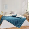Toison d'Or Jeté de lit réversible en velours et microfibre (150x200 cm - Bleu Paon)* Boutis, Couvre-Lit, Édredon