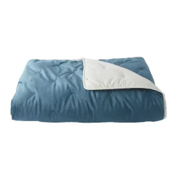 Toison d'Or Jeté de lit réversible en velours et microfibre (150x200 cm - Bleu Paon)* Boutis, Couvre-Lit, Édredon
