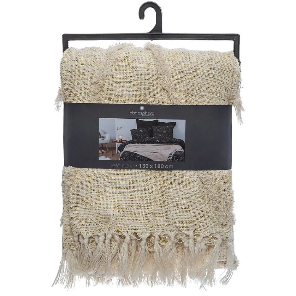 Jeté de lit Shine en coton & lurex - ivoire 130x180 cm - Atmosphera>Atmosphera Créateur D'Intérieur Clearance