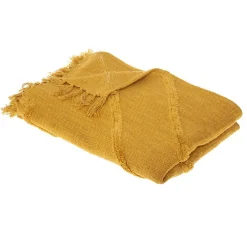 Jeté de lit tufté Inca 130x180 ocre coton>Atmosphera Créateur D'Intérieur Outlet
