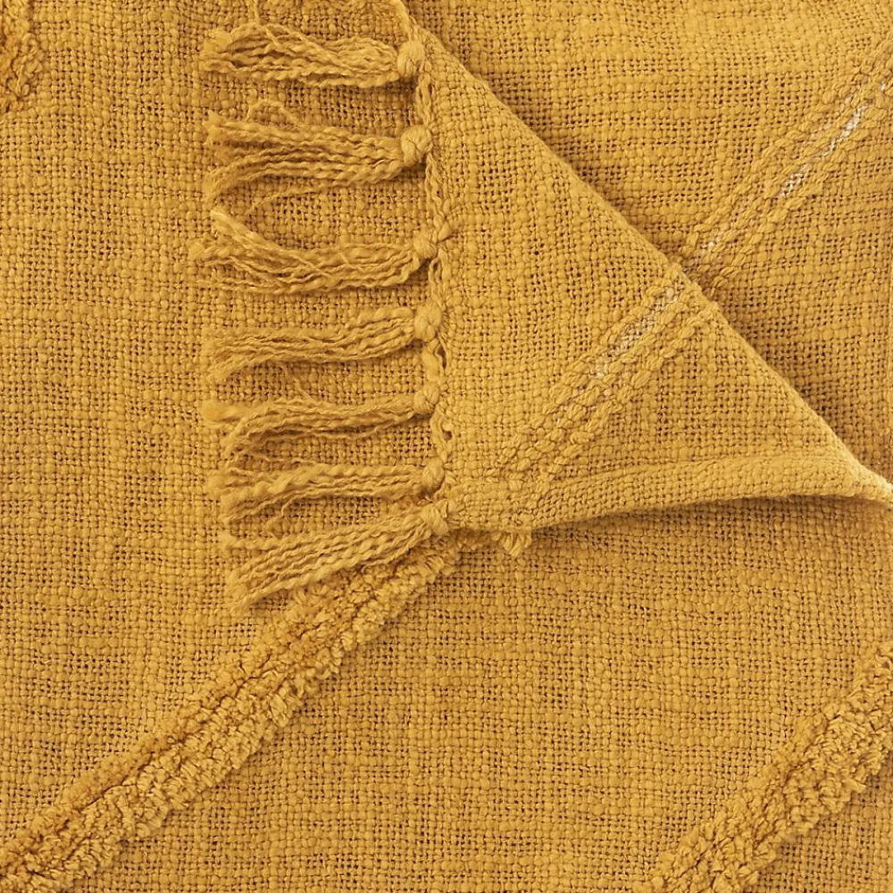 Jeté de lit tufté Inca 130x180 ocre coton>Atmosphera Créateur D'Intérieur Outlet