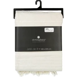 Jeté de lit 160x220 ivoire coton><noscript><img width=