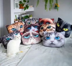 Kadax Coussin à motif imprimé mascotte chat 30x45 cm* Oreiller Moelleux