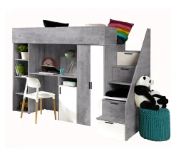 KONKRET 14 Lit superposé 247/165/120 (béton/blanc)>Abiks Meble New