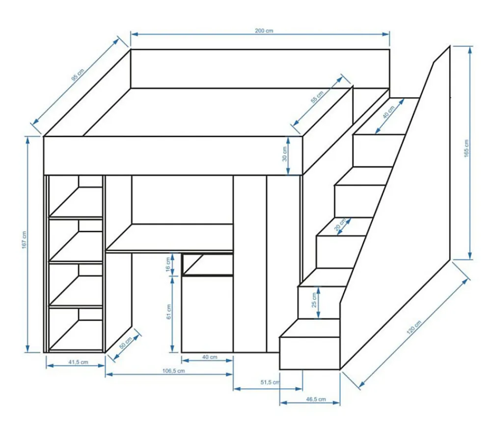 KONKRET 14 Lit superposé 247/165/120 (béton/blanc)>Abiks Meble New