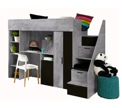 KONKRET 14 Lit superposé 247/165/120 (béton/noir)>Abiks Meble New