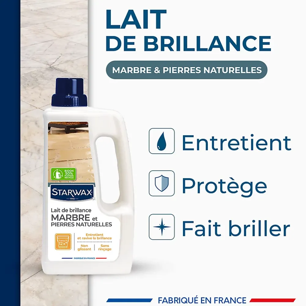 Starwax Lait brillant 2 en 1 marbre et pierres naturelles 1L* Nettoyant Et Entretien Pour Sol