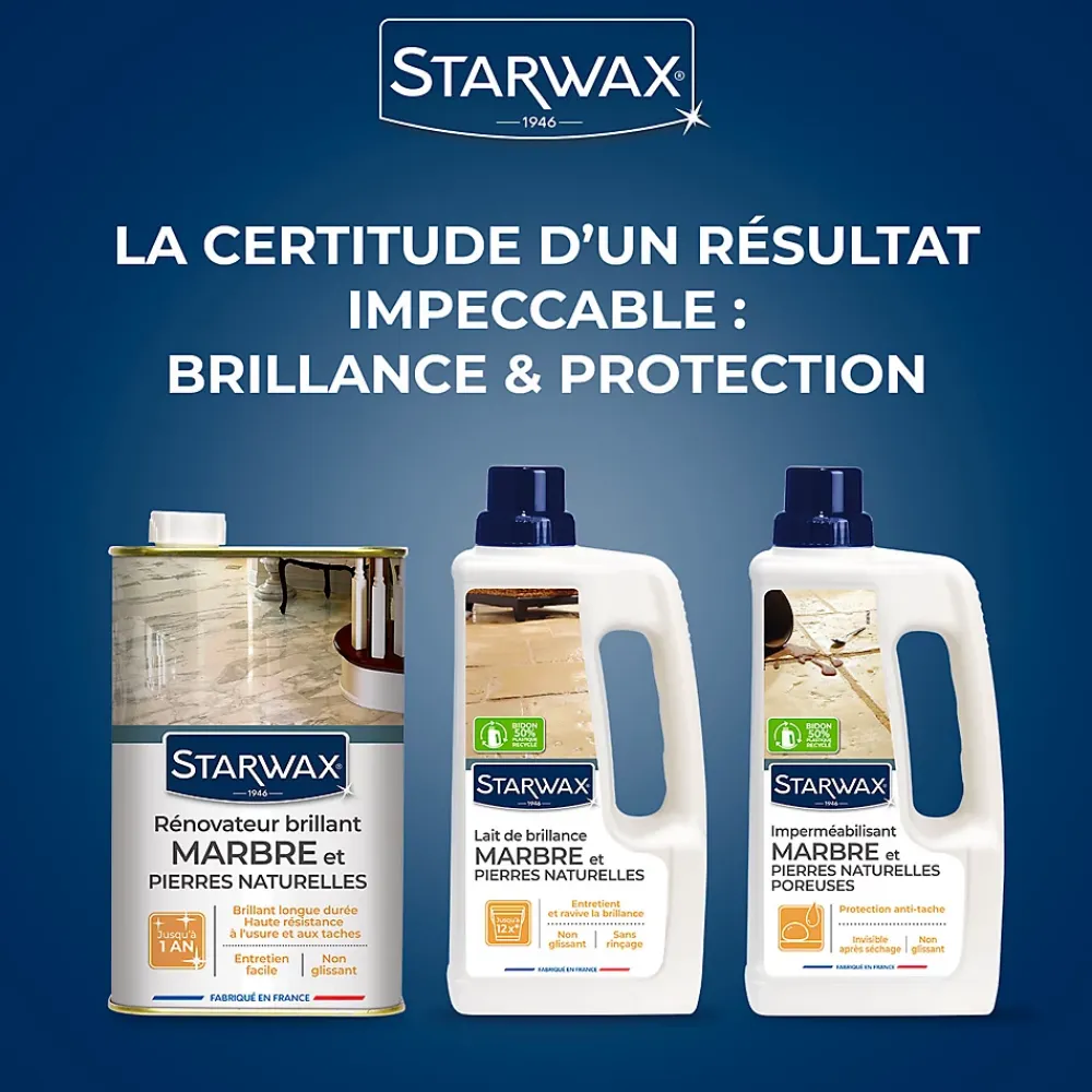 Starwax Lait brillant 2 en 1 marbre et pierres naturelles 1L* Nettoyant Et Entretien Pour Sol