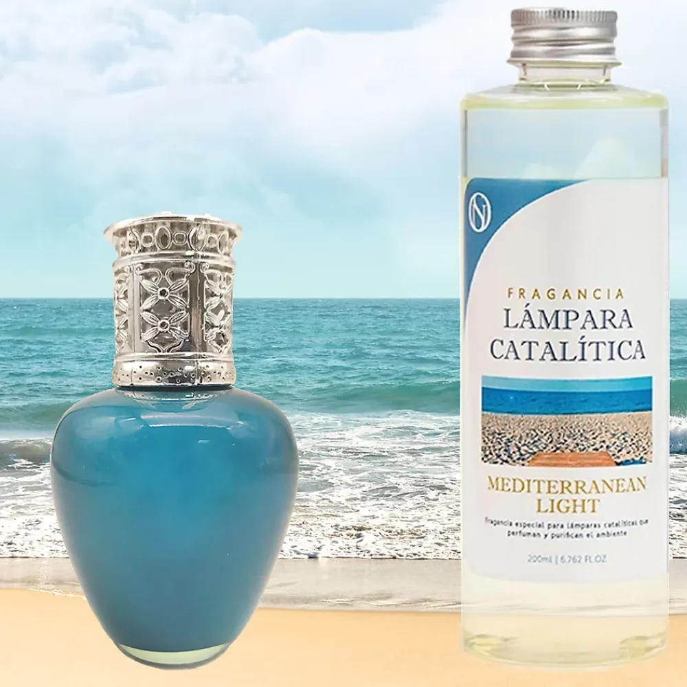 Mamamanuela Lampe catalytique Aqua Marina + Parfum Mediterranean Light 200 ml - Élimine mauvaises odeurs, parfume et améliore qualité de l'air* Désodorisant Et Parfum D'Ambiance