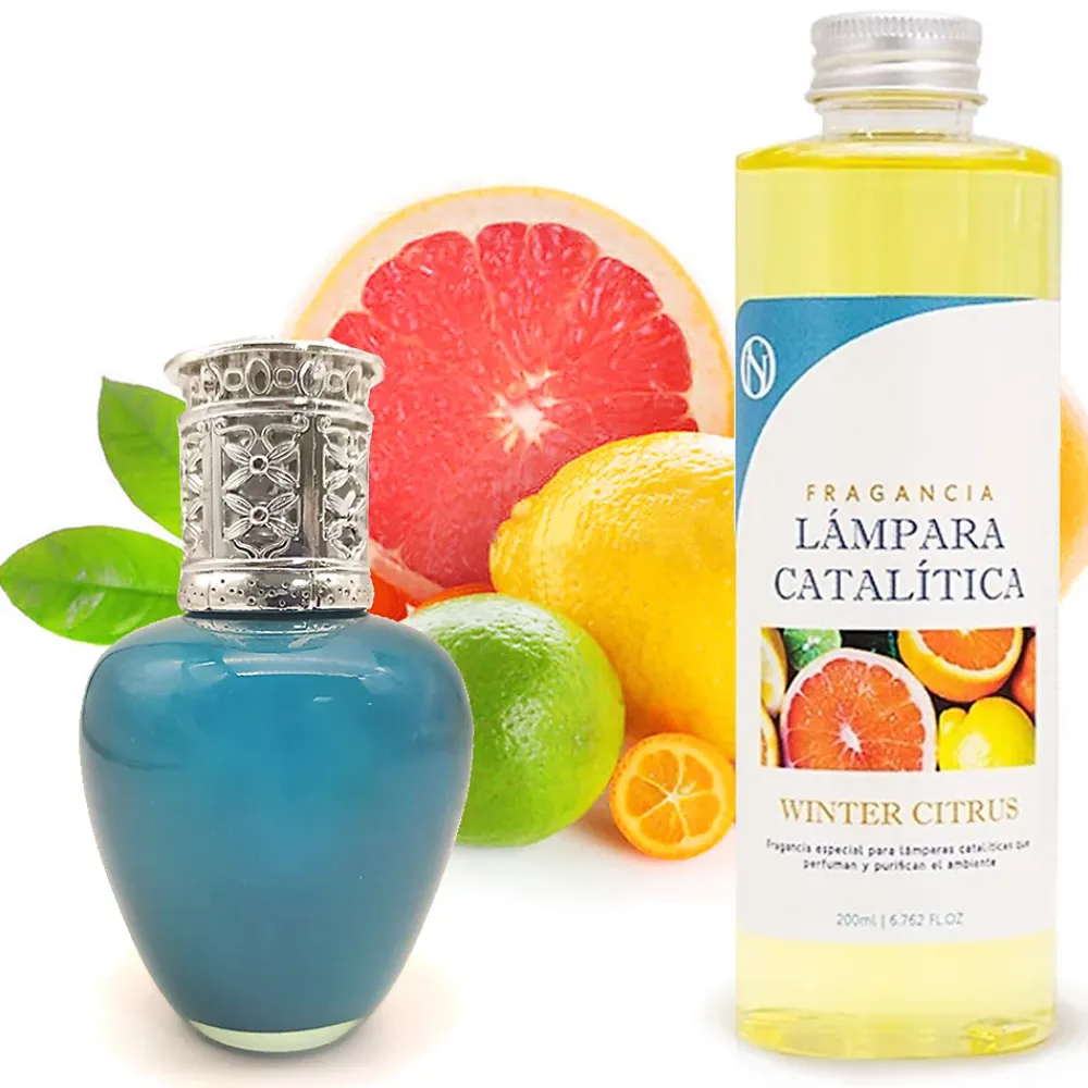 Mamamanuela Lampe catalytique Aqua Marina + Parfum Winter Citrus 500 ml - Élimine mauvaises odeurs, parfume et améliore la qualité de l'air* Désodorisant Et Parfum D'Ambiance