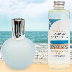 Mamamanuela Lampe catalytique Bleu Gris Mat + Parfum Mediterranean Light 200ml. Élimine mauvaises odeurs, parfume et améliore qualité de air* Désodorisant Et Parfum D'Ambiance