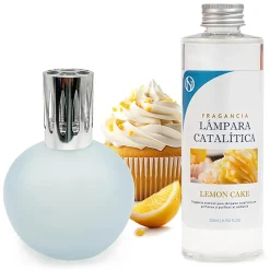 Mamamanuela Lampe catalytique Bleu Gris Mat + Parfum Lemon Cake 200 ml - Élimine les mauvaises odeurs, parfume et améliore la qualité de l'air* Désodorisant Et Parfum D'Ambiance