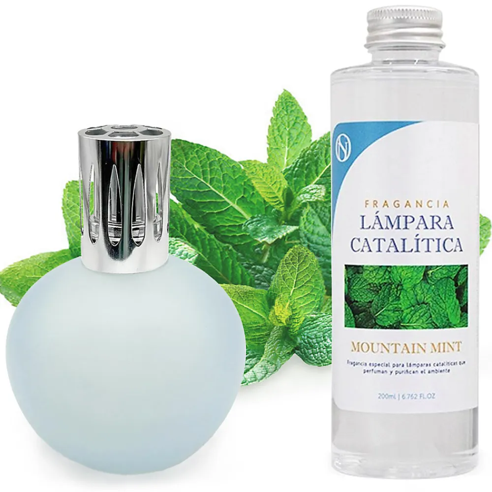 Mamamanuela Lampe catalytique Bleu Gris Mat + Arôme Mountain Mint 200 ml - Élimine mauvaises odeurs, parfume et améliore la qualité de l'air* Désodorisant Et Parfum D'Ambiance