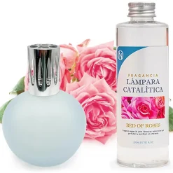 Lampe catalytique Bleu Gris Mat + Parfum Bed of Roses 200 ml - Élimine mauvaises odeurs, parfume et améliore la qualité de l'air>Mamamanuela Outlet