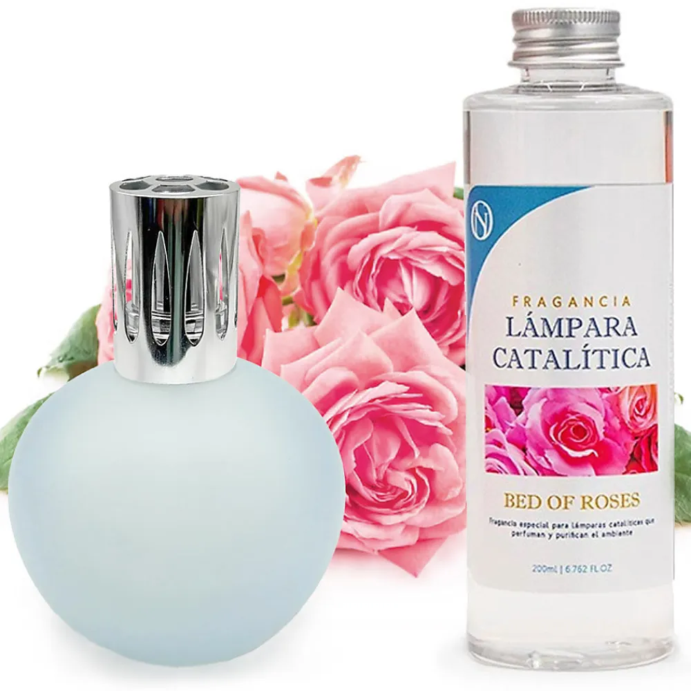 Lampe catalytique Bleu Gris Mat + Parfum Bed of Roses 200 ml - Élimine mauvaises odeurs, parfume et améliore la qualité de l'air>Mamamanuela Outlet
