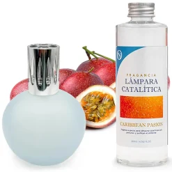 Lampe catalytique Bleu-Gris Mat + Parfum Caribbean Passion 500ml. Élimine mauvaises odeurs, parfume et améliore qualité de l'air>Mamamanuela New
