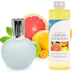 Lampe catalytique Bleu-Gris Mat + Arôme Winter Citrus 500 ml - Élimine mauvaises odeurs, parfume et améliore la qualité de l'air>Mamamanuela Outlet